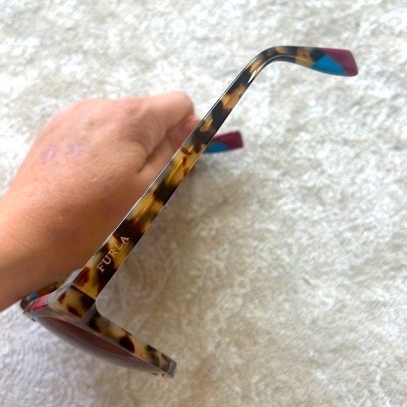 NWOT Furla Tortoise with Blue & Red Detail Round Designer Sunglasses main image 6